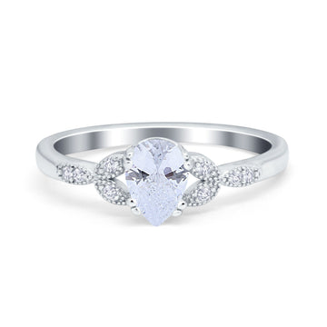 Art Deco Teardrop Bridal Ring Simulated Cubic Zirconia 925 Sterling Silver